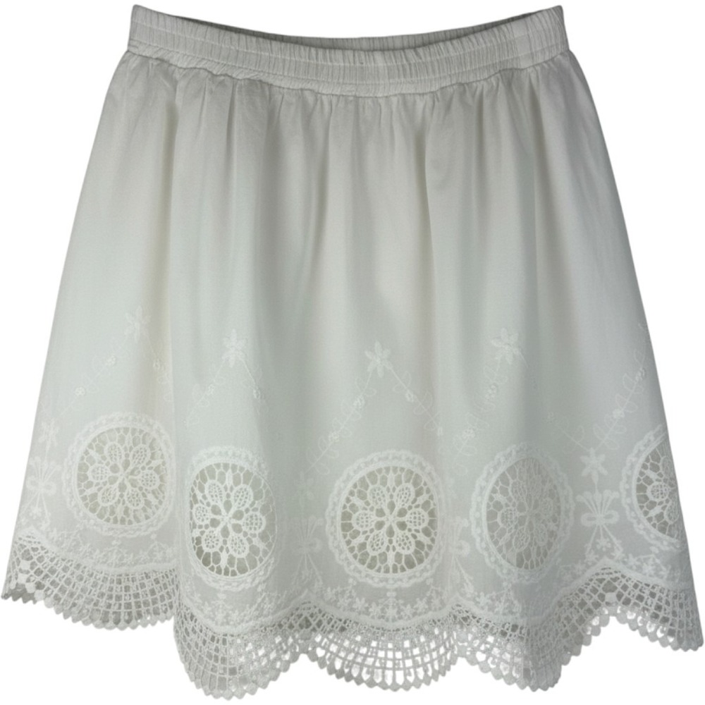 Adiva White Embroidered Cotton Crochet Lace Hem Mini Skirt L Boho Cottagecore‎